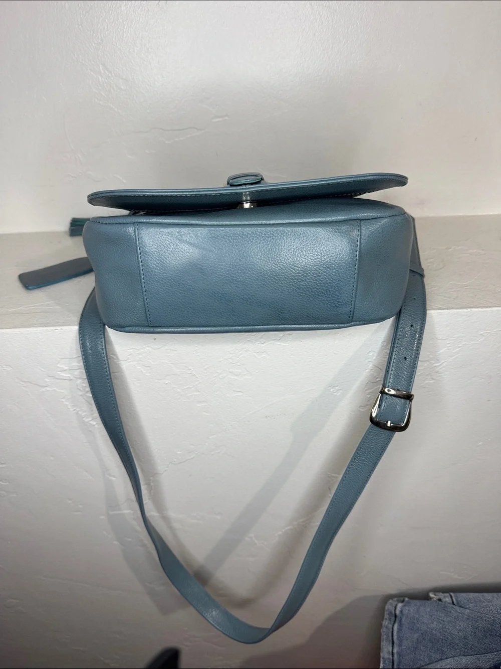 P. Sherrod & Co dusty blue leather crossbody bag